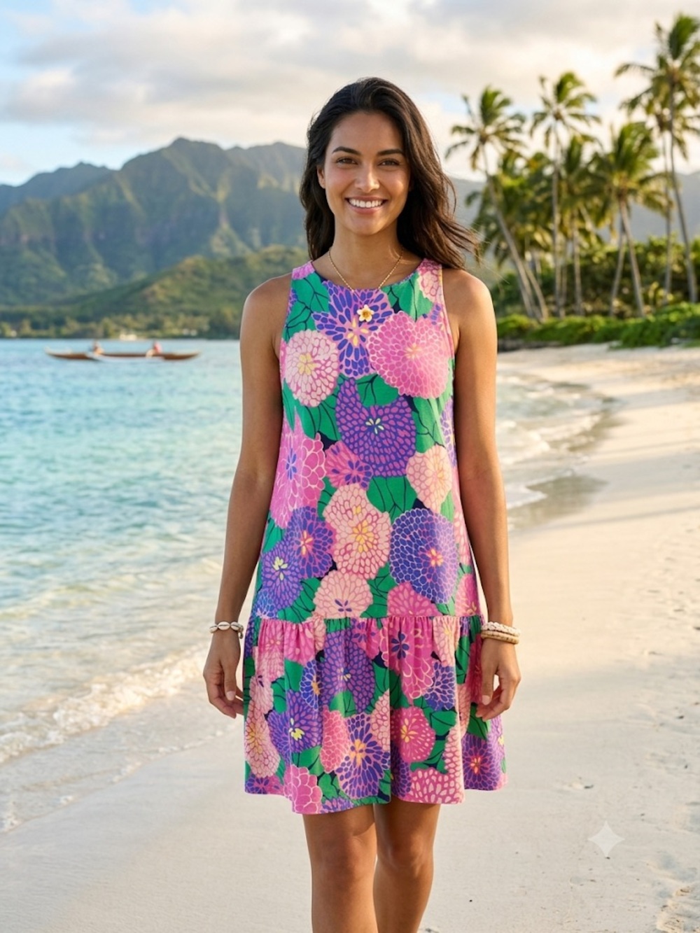 Tori Richard Honolulu Tank Dress Size M Pink Floral Relaxed Fit Cruise Resort